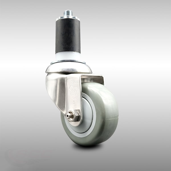 3 Inch 316SS Gray Polyurethane Wheel Swivel 1-1/2 Inch Expanding Stem Caster